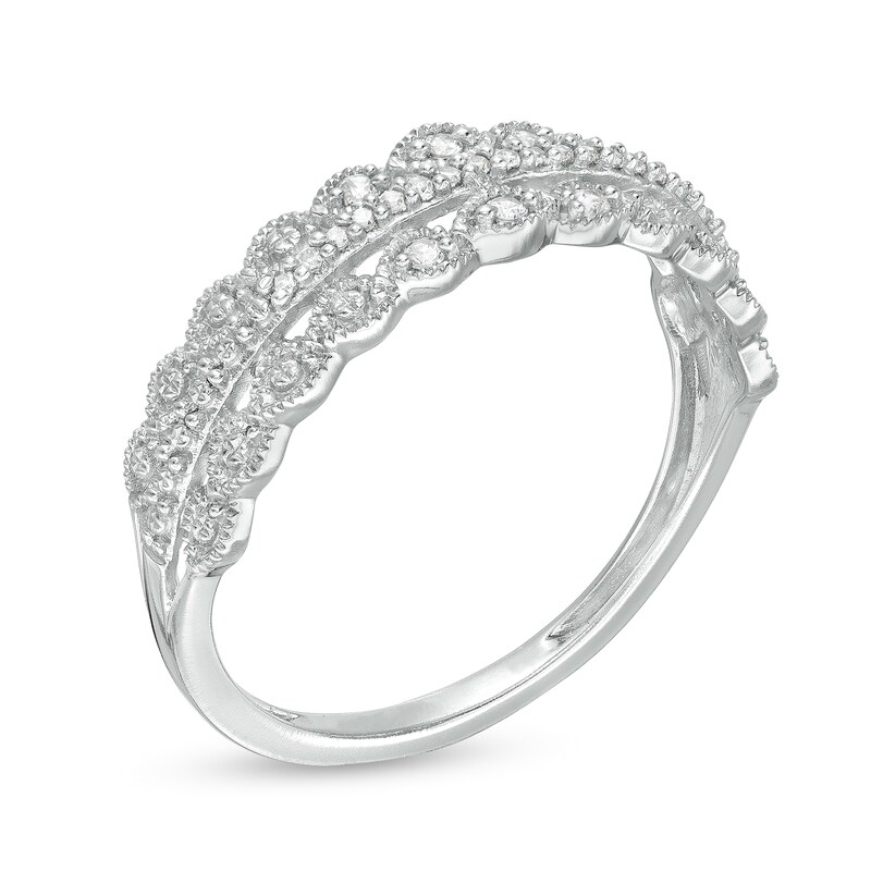 Main Image 3 of 0.065 CT. T.W. Diamond Triple Row Vintage-Style Ring in 10K White Gold