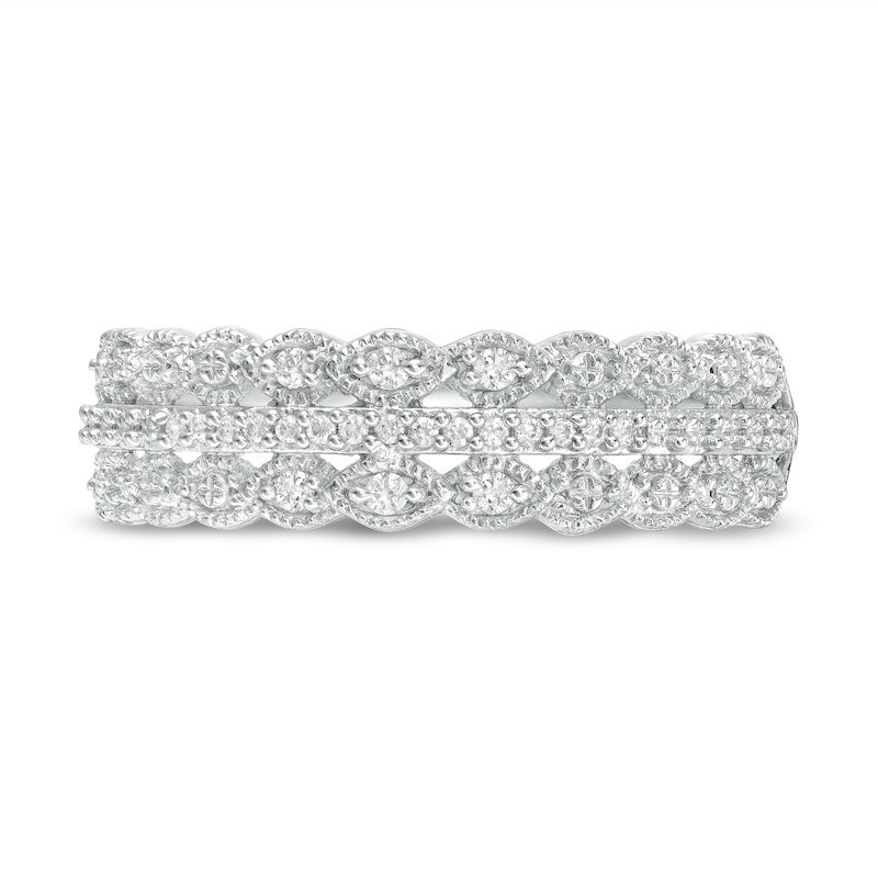 0.065 CT. T.W. Diamond Triple Row Vintage-Style Ring in 10K White Gold