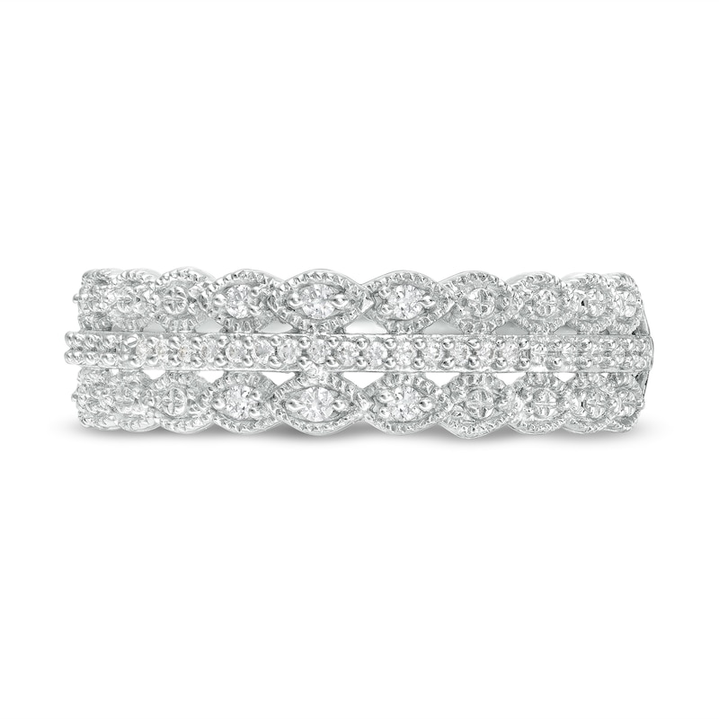 Main Image 4 of 0.065 CT. T.W. Diamond Triple Row Vintage-Style Ring in 10K White Gold