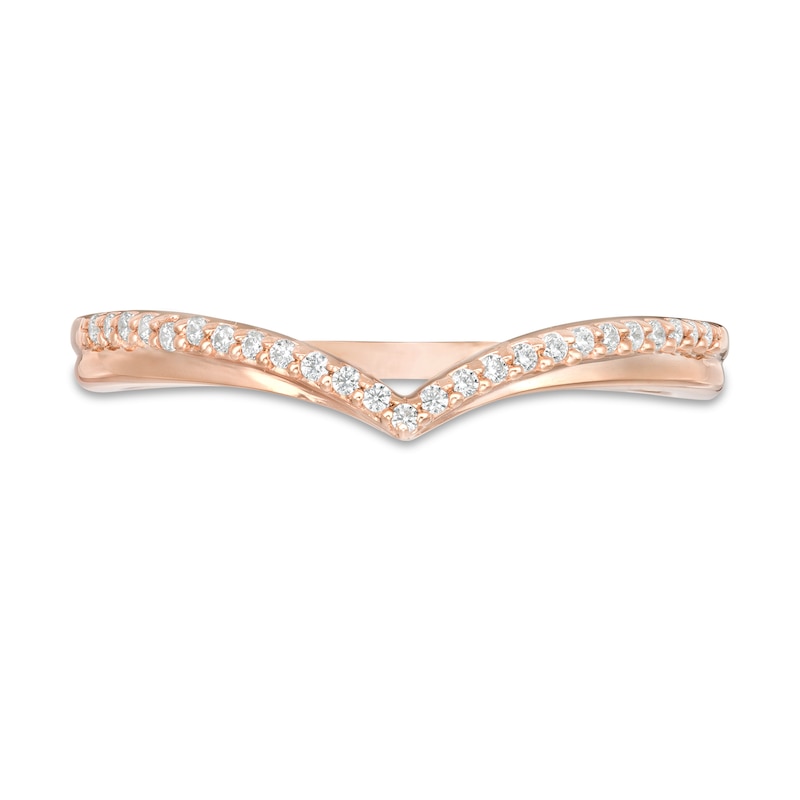Main Image 4 of 0.10 CT. T.W. Diamond Chevron Anniversary Band in 10K Rose Gold