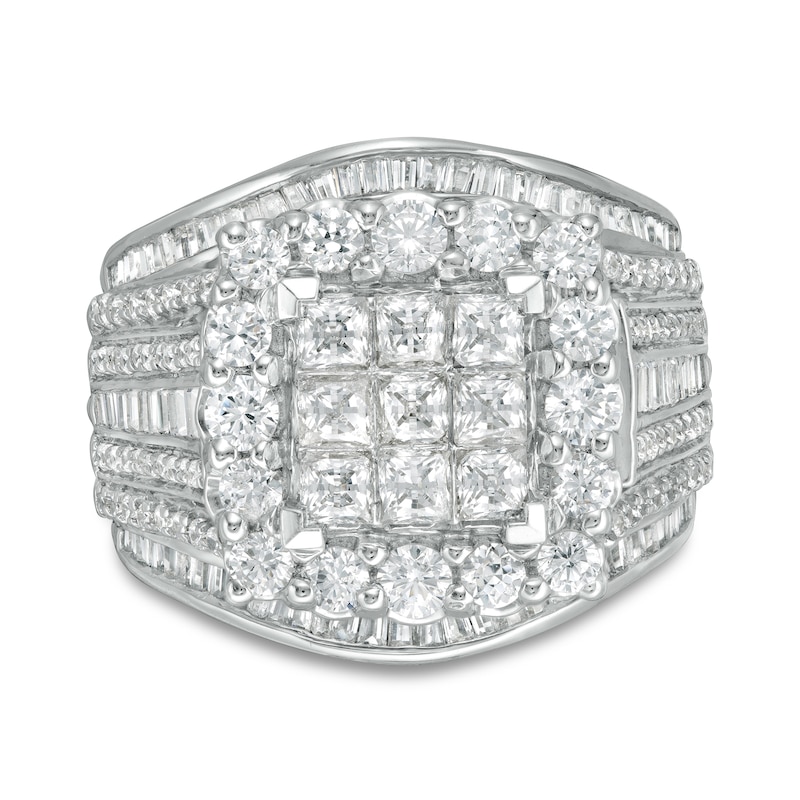 3.00 CT. T.W. Princess-Cut Composite Diamond Frame Multi-Row Engagement Ring in 10K White Gold