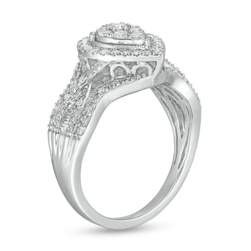 Main Image 3 of 0.50 CT. T.W. Composite Pear Diamond Teardrop Frame Vintage-Style Engagement Ring in 10K White Gold
