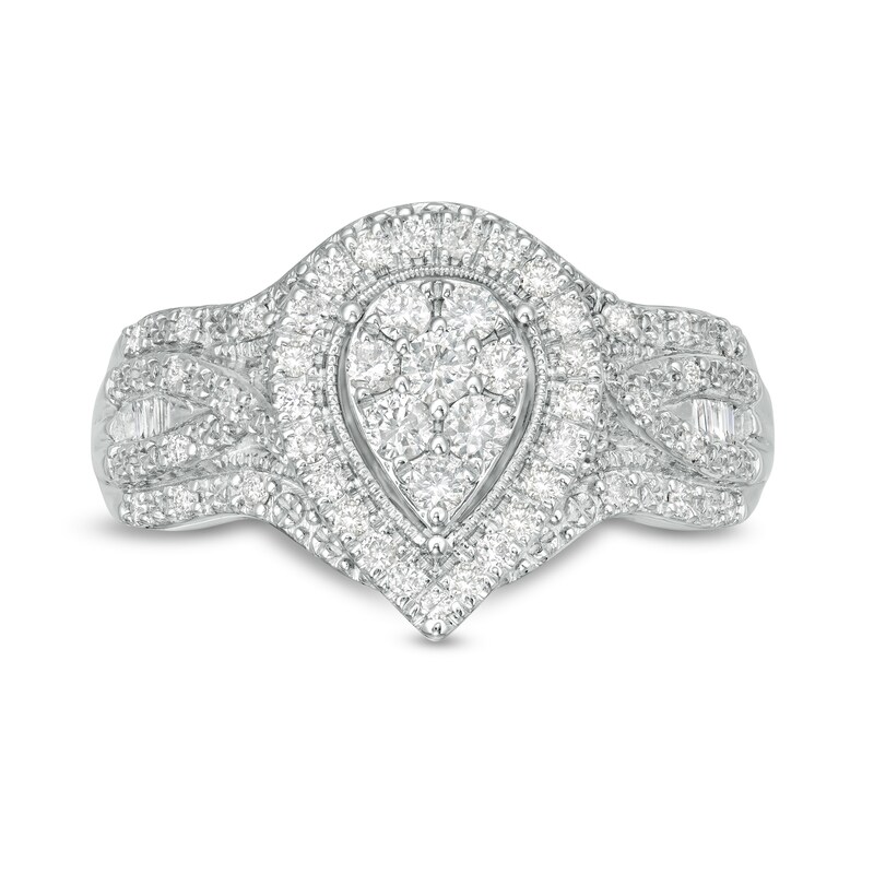 Main Image 4 of 0.50 CT. T.W. Composite Pear Diamond Teardrop Frame Vintage-Style Engagement Ring in 10K White Gold