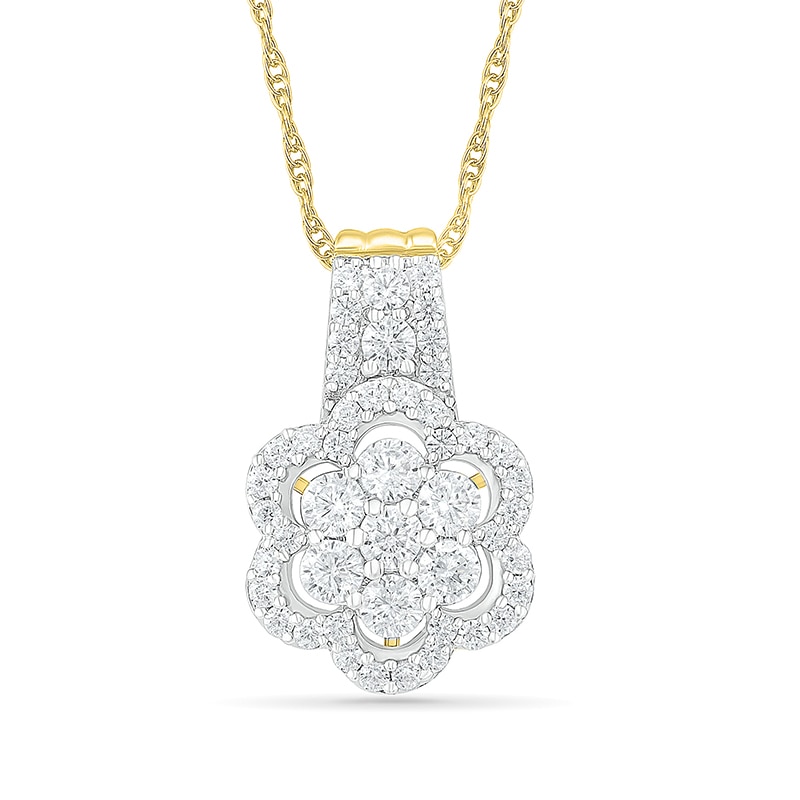 0.95 CT. T.W. Composite Diamond Flower Frame Drop Pendant in 10K Gold