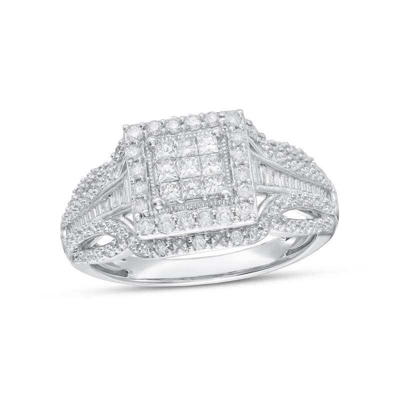 0.50 CT. T.W. Princess-Cut Composite Diamond Frame Layered Engagement Ring in 10K White Gold