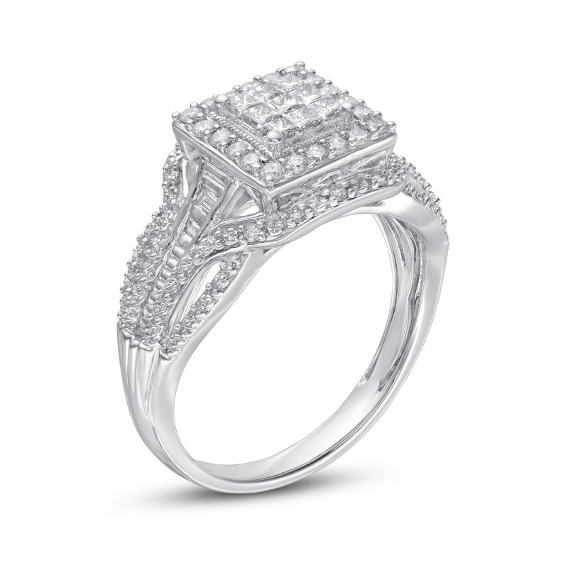 0.50 CT. T.W. Princess-Cut Composite Diamond Frame Layered Engagement Ring in 10K White Gold