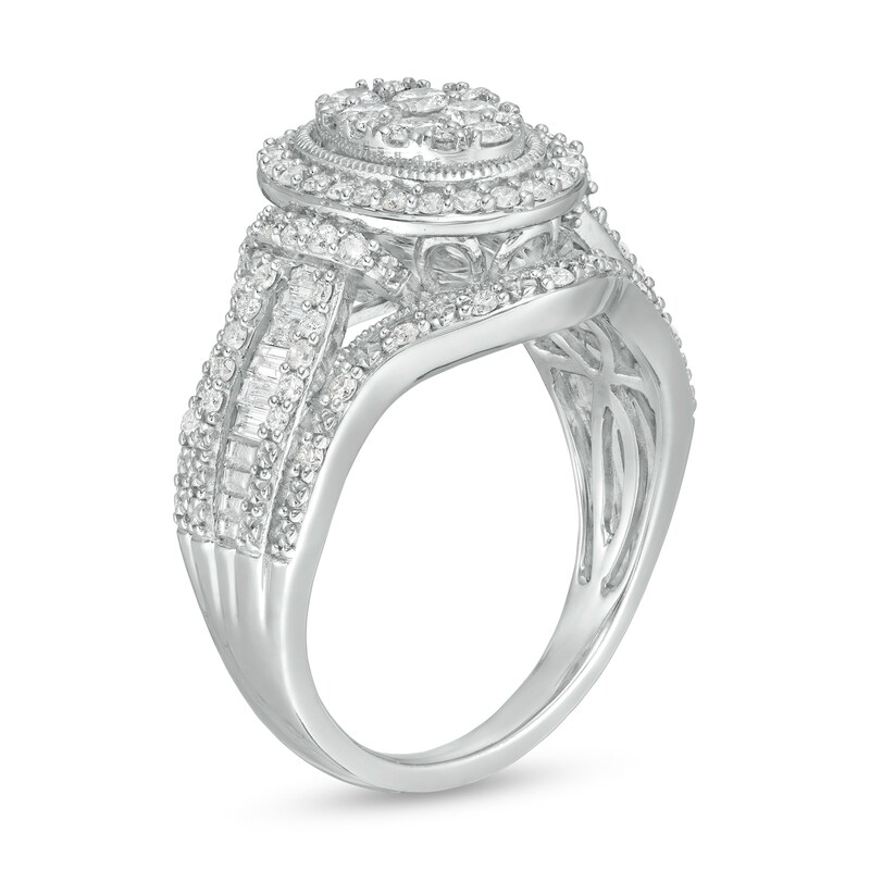 Main Image 3 of 1.00 CT. T.W. Composite Oval Diamond Frame Multi-Row Engagement Ring in 10K White Gold