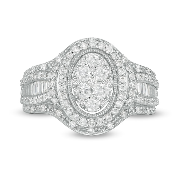 1.00 CT. T.W. Composite Oval Diamond Frame Multi-Row Engagement Ring in 10K White Gold
