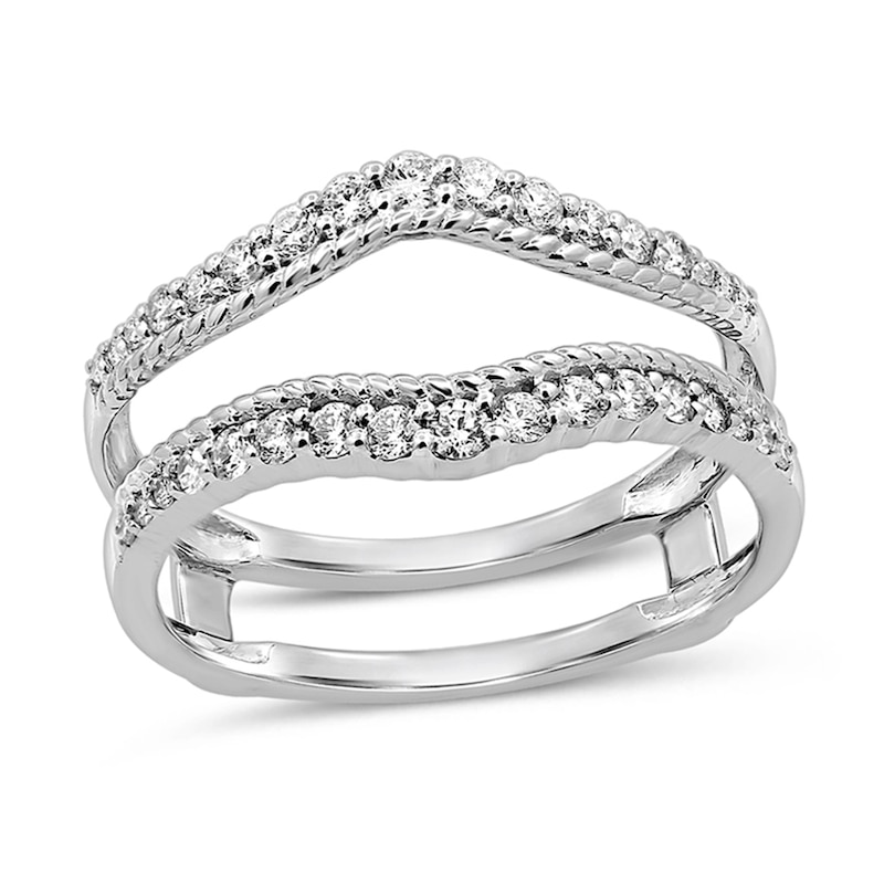 Main Image 1 of 0.37 CT. T.W. Diamond Rope-Textured Double Row Contour Solitaire Enhancer in 14K White Gold