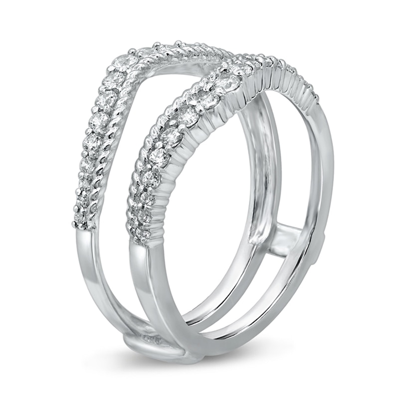 Main Image 3 of 0.37 CT. T.W. Diamond Rope-Textured Double Row Contour Solitaire Enhancer in 14K White Gold