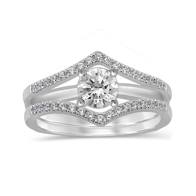 Main Image 4 of 0.18 CT. T.W. Diamond Chevron Solitaire Enhancer in 10K White Gold