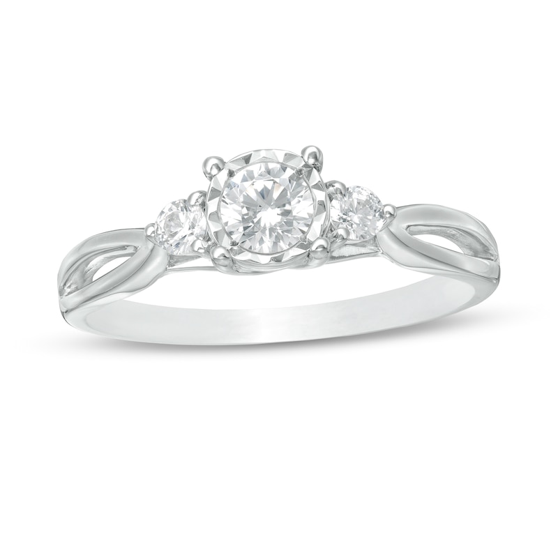 Main Image 1 of 0.50 CT. T.W. Diamond Past Present Future® Split Shank Engagement Ring in 10K White Gold