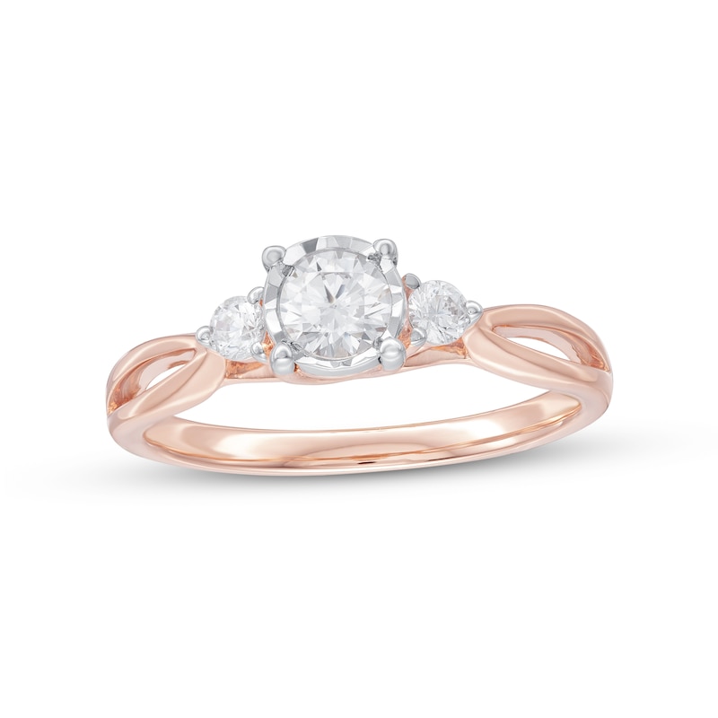 0.50 CT. T.W. Diamond Past Present Future® Split Shank Engagement Ring in 10K Rose Gold