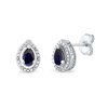 Thumbnail Image 1 of Pear-Shaped Blue Sapphire and 0.07 CT. T.W. Diamond Frame Vintage-Style Stud Earrings in 10K White Gold