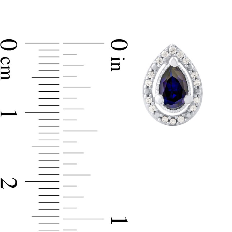 Main Image 2 of Pear-Shaped Blue Sapphire and 0.07 CT. T.W. Diamond Frame Vintage-Style Stud Earrings in 10K White Gold