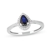 Thumbnail Image 1 of Pear-Shaped Blue Sapphire and 0.09 CT. T.W. Diamond Frame Vintage-Style Ring in 10K White Gold