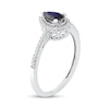 Thumbnail Image 1 of Pear-Shaped Blue Sapphire and 0.10 CT. T.W. Diamond Frame Vintage-Style Ring in 10K White Gold