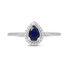 Thumbnail Image 3 of Pear-Shaped Blue Sapphire and 0.09 CT. T.W. Diamond Frame Vintage-Style Ring in 10K White Gold