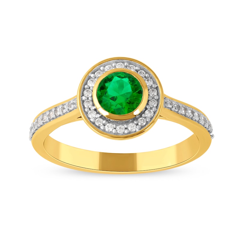 5.0mm Emerald and 0.20 CT. T.W. Diamond Frame Ring in 10K Gold