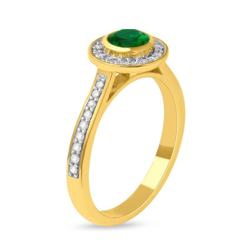 5.0mm Emerald and 0.20 CT. T.W. Diamond Frame Ring in 10K Gold