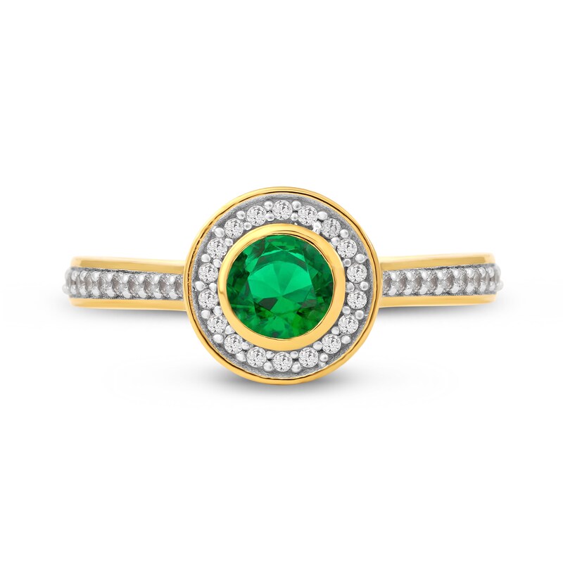 5.0mm Emerald and 0.20 CT. T.W. Diamond Frame Ring in 10K Gold