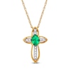 Thumbnail Image 1 of Oval Emerald and Diamond Accent Open Frame Vintage-Style Cross Pendant in 10K Gold