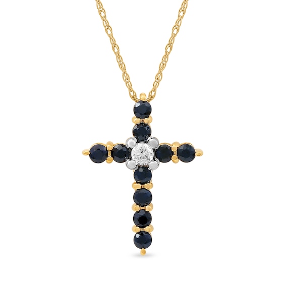 Blue Sapphire and 0.05 CT. Diamond Cross Pendant in 10K Gold