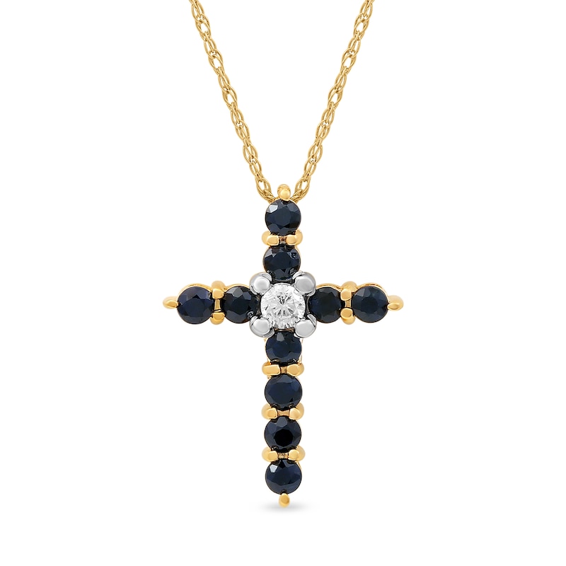 Main Image 1 of Blue Sapphire and 0.05 CT. Diamond Cross Pendant in 10K Gold