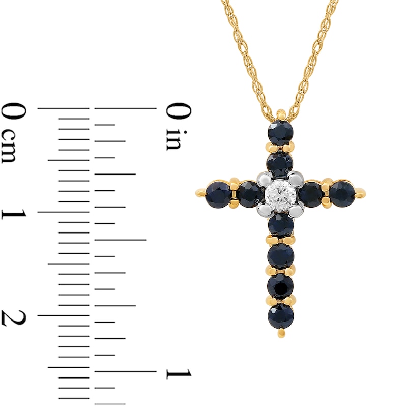 Main Image 4 of Blue Sapphire and 0.05 CT. Diamond Cross Pendant in 10K Gold