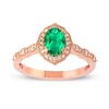 Thumbnail Image 0 of Oval Emerald and 0.16 CT. T.W. Diamond Quatrefoil Frame Vintage-Style Ring in 10K Rose Gold