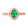 Thumbnail Image 2 of Oval Emerald and 0.16 CT. T.W. Diamond Quatrefoil Frame Vintage-Style Ring in 10K Rose Gold