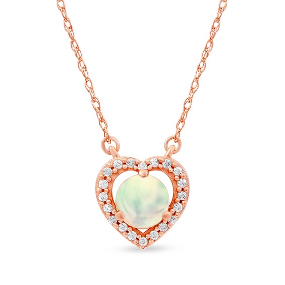 5.0mm Opal and 0.08 CT. T.W. Diamond Open Frame Vintage-Style Heart Necklace in 10K Rose Gold