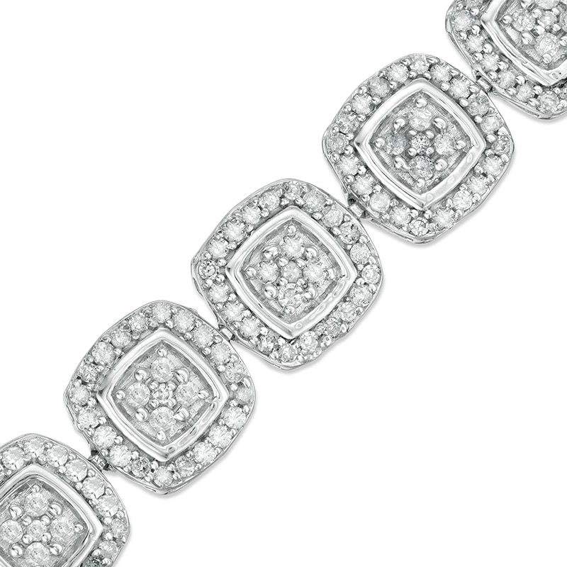 2.95 CT. T.W. Composite Diamond Cushion Frame Line Bracelet in 10K White Gold - 7.25"