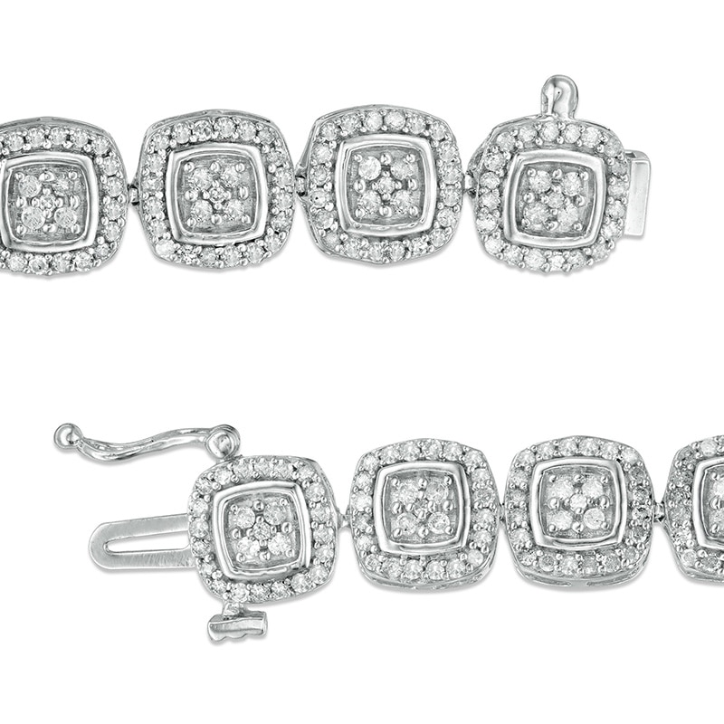 2.95 CT. T.W. Composite Diamond Cushion Frame Line Bracelet in 10K White Gold - 7.25"