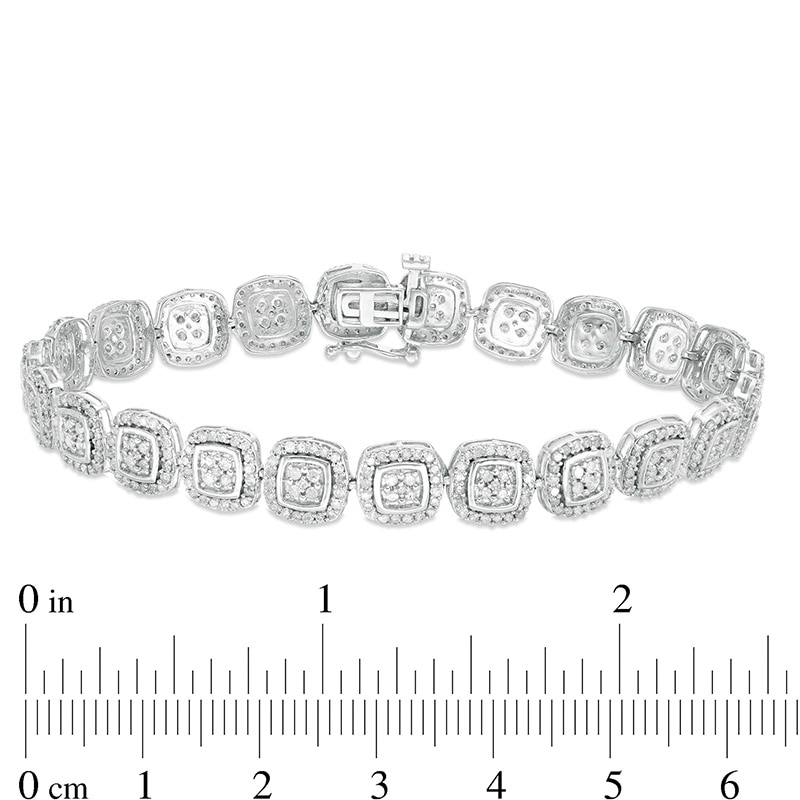 2.95 CT. T.W. Composite Diamond Cushion Frame Line Bracelet in 10K White Gold - 7.25"