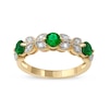 Thumbnail Image 0 of 4.0mm Emerald and 0.10 CT. T.W. Diamond Leaf Accents Vintage-Style Three Stone Ring in 10K Gold