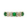 Thumbnail Image 2 of 4.0mm Emerald and 0.10 CT. T.W. Diamond Leaf Accents Vintage-Style Three Stone Ring in 10K Gold