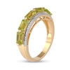 Thumbnail Image 1 of Sideways Baguette Peridot and 0.15 CT. T.W. Diamond Border Five Stone Ring in 10K Gold