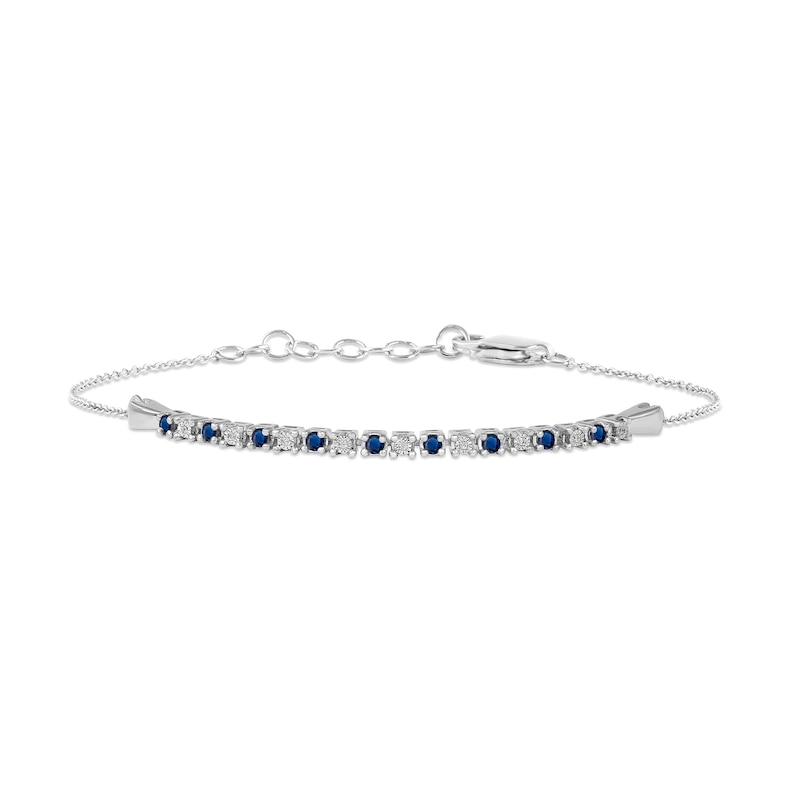 Main Image 1 of Blue Sapphire and Diamond Accent Alternating Bar Bracelet in 10K White Gold - 7.25"