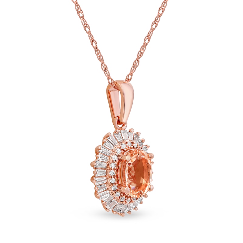 Oval Morganite and 0.25 CT. T.W. Diamond Starburst Double Frame Pendant in 10K Rose Gold|Peoples Jewellers