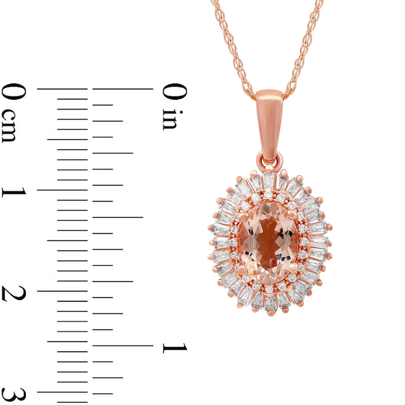 Oval Morganite and 0.25 CT. T.W. Diamond Starburst Double Frame Pendant in 10K Rose Gold