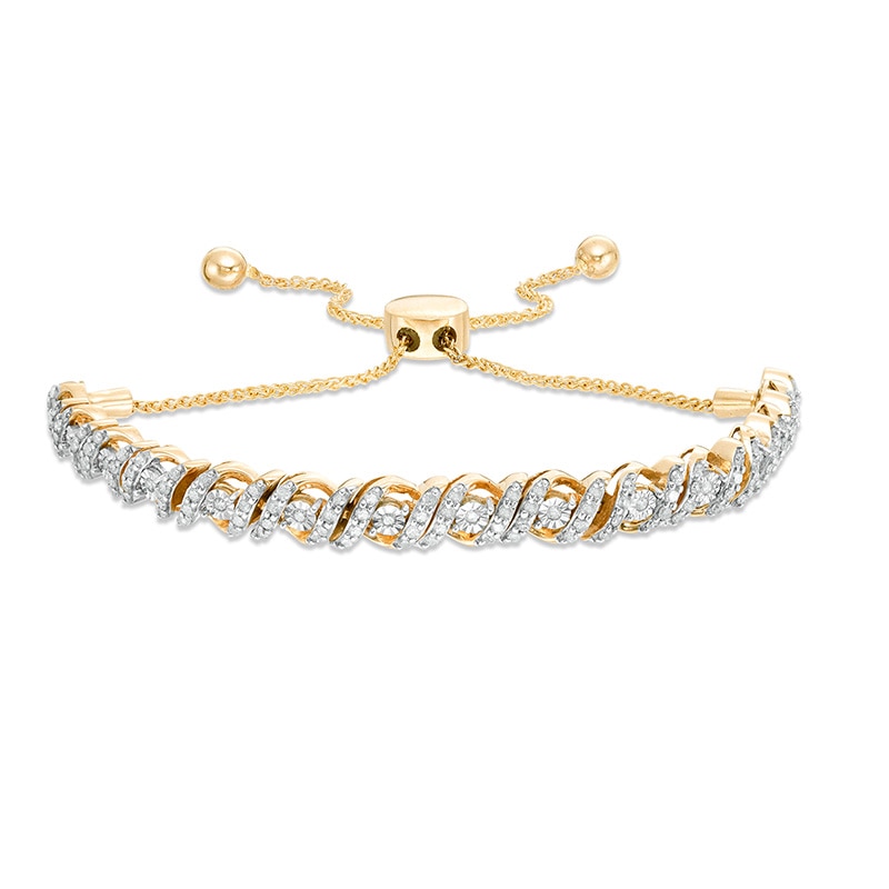 Main Image 1 of 0.95 CT. T.W. Diamond Cascading Bolo Bracelet in 10K Gold - 9.5"