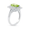 Thumbnail Image 1 of Cushion-Cut Peridot and White Topaz Floral Frame Split Shank Ring in 10K White Gold