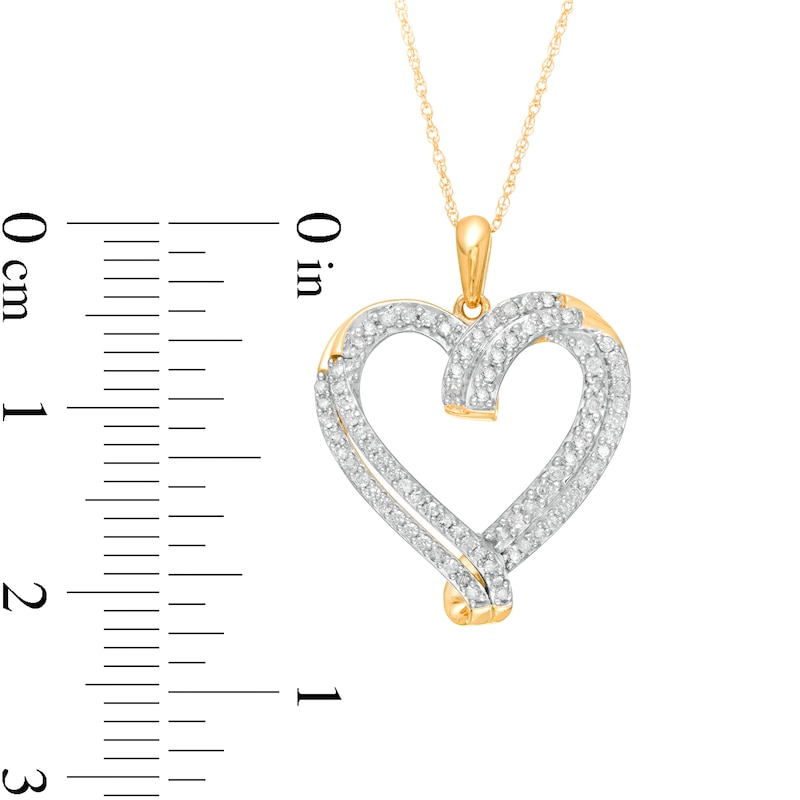 0.45 CT. T.W. Diamond Double Row Ribbon Heart Pendant in 10K Gold