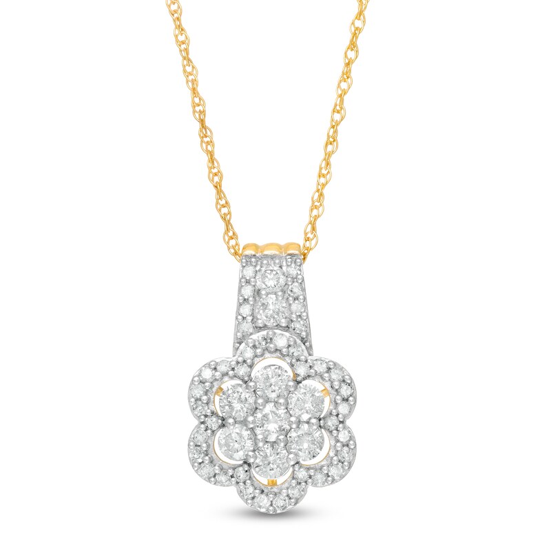 0.95 CT. T.W. Composite Diamond Flower Frame Drop Pendant in 10K Gold