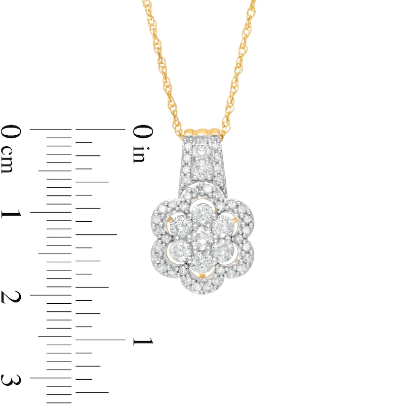 0.95 CT. T.W. Composite Diamond Flower Frame Drop Pendant in 10K Gold