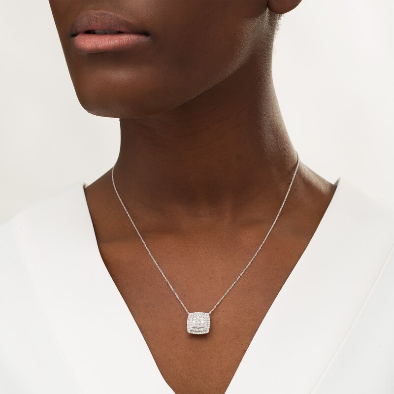 0.95 CT. T.W. Composite Diamond Double Cushion Frame Necklace in 10K White Gold