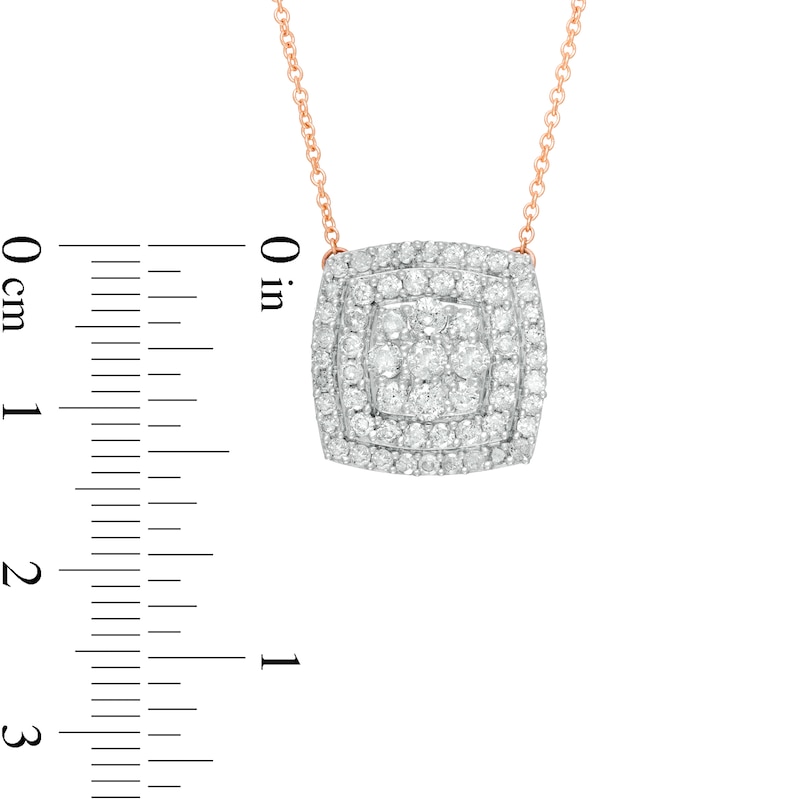 0.95 CT. T.W. Composite Diamond Double Cushion Frame Necklace in 10K Rose Gold