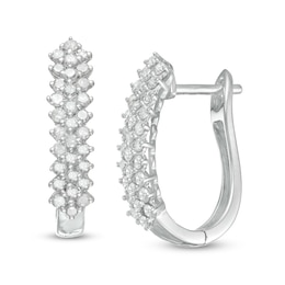 0.95 CT. T.W. Diamond Shadow Hoop Earrings in 10K White Gold