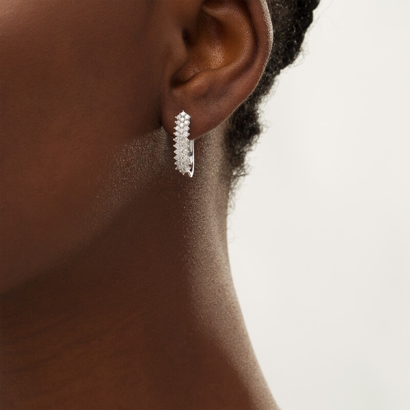 Main Image 2 of 0.95 CT. T.W. Diamond Shadow Hoop Earrings in 10K White Gold